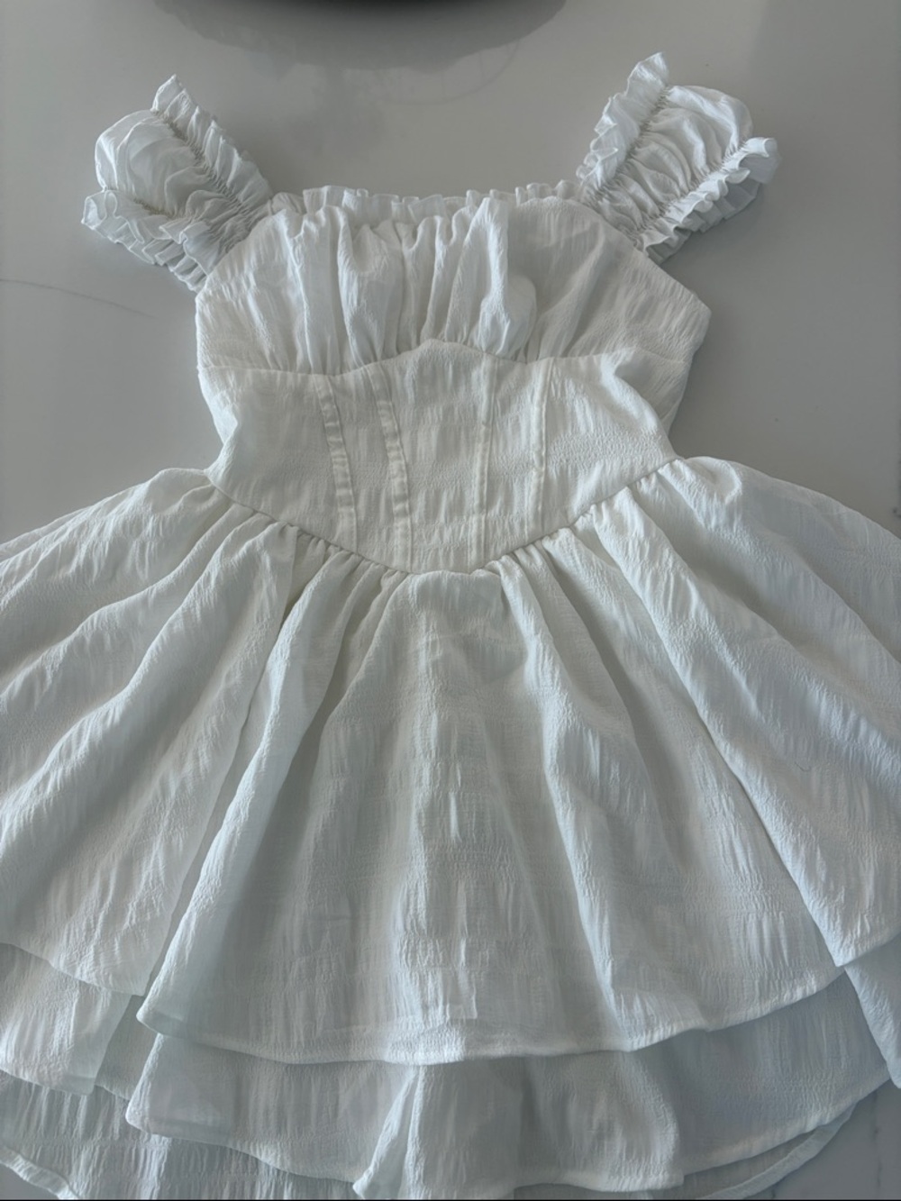 SHEIN White Ruffle Tiered dress with shorts under